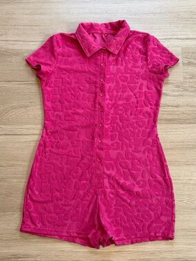 3D Letter Detail Hot Pink Short Sleeve Romper